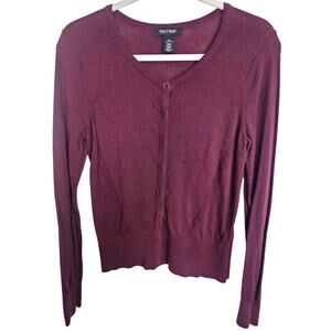 White House Black Market Womens Cashmere Burgundy Cardigan Sweater Sz M Snap Up